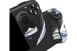 PlayVital Anti-Rutsche Weichgummipads Griffmatte für Steam Deck LCD, Trackpads Matte Grip Pad Rückseite Tasten Pads Skin Sticker Set für Steam Deck OLED mit Stickkappen-Schimmernde Wellen