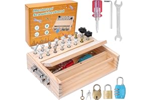 LKEVREG Montessori Spielzeug ab 3 4 5 Jahre, Holz Schraubbrett Brett, Motorikspielzeug Holzspielzeug Schraubendreher Busy Board, Lernspielzeug Kinderspielzeug Geschenk für Mädchen Jungen