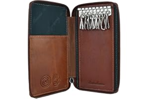 CM CONTE MASSIMO CONTE MASSIMO Llavero para Hombre y Mujer, de Piel Auténtica con Cremallera, Ganchos y Bolsillos, con Caja de Regalo