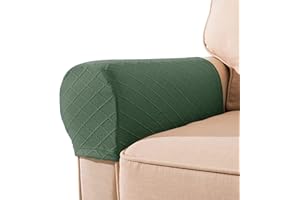 NEKOSUKI Arm Rest Covers, Set of 2 Stretch Diamond Pattern Armchair Couch Stretch Armrest Chair Covers for Furniture Protector, Anti-Slip Sofa Chair Arm Caps Spandex Polyester Slipcovers (Green)