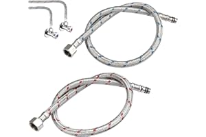 JINSION 2 Stück 60 cm Anschlussschlauch Armatur,G3/8 x M10 Flexschlauch Verlängerung,Wasserhahn Schlauch Verlängerung,Geflochtener Edelstahl Panzerschlauch 3/8 Zoll für Mischbatterie Küchenarmatur,Rot & Blau