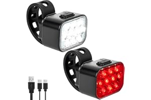 AOOSA Luci Bici Kit, Impermeabili Luce Bici Anteriore e Posteriore, USB Ricaricabile Luci Bicicletta LED, Molteplici Modalità, Ultra Luminose Luce Bicicletta per Varie Bike da Strada e da Montagna