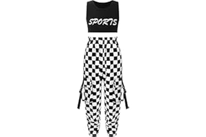 Jowowha Kinder Hip Hop Kleidung Mädchen Sport BH Bustier Crop Tops + Cargohose Jazz Tanzkleidung Streetwear Gr.98-176