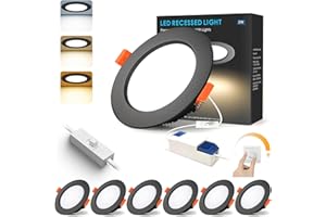 BAGZY Spot LED Encastrable Dimmable Noir Extra Plat 7W 700 LM Etanche Salle de bain IP44 AC 220-240V Blanc Chaud 3000K Blanc Neutre 4000K Blanc Froid 6000K,éclairage Encastré Pour Cuisine,Lot de 6