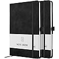 A5 Notebook, 2 Pack Notebook A5 200 Pages 100 GSM Journal Notebook Hardback Notepad with Bookmark, Pen Loop, and Elastic Closure (Black+Black)