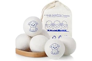 ZPQAODI TrocknerbäLle Aus Schafwolle, 6 StüCk,TrocknerbäLle FüR WäSchetrockner Wiederverwendbar,Spart Trocknungszeit,FilzbäLle FüR Trockner, Aus Schafswolle,Umweltschonend,Wool Dryer Balls FüR