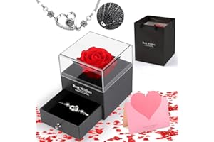 MOOKLIN ROAM Rosa Eterna, Fatta a Mano Rosa Set di Gioielli con Amore Braccialetto, Regalo di Gioielli in Rosa per Valentine's Day Festa Della Mamma Anniversario Compleanno Regali Romantici per Lei