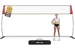 BAGAIL Filet de volley-ball portable de 3,7 m/6,1 m pour arrière-cour – Hauteur réglable, cadre robuste, design autonome – Ensemble de volleyball portable intérieur/extérieur avec sac de transport