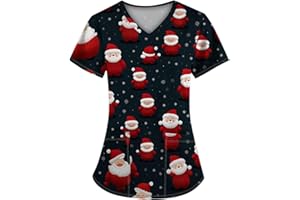 WDCHAOYUE Women's Christmas Scrubs Beauty Salon Wrap Mock Christmas Work Tops Care Uniform Healthcare Tunics