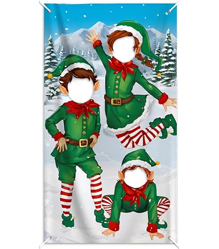 Décor Photo Noël Couple 1m X 1.8m - Fond Photomaton Thème Elfe Lutin