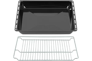 ICQN Set di teglie da forno e griglie smaltate, 465 x 370 x 60 mm, smaltate, per forno e fornello, griglia 465 x 360 mm