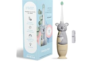 NEOPULSE NEOBABY – Brosse à dents Électrique à Vibration ou Manuel pour Bébé dès la Première Dent + Tête de Brosse Ultra-souple – Inspirée Technologie Sonique – Tête Lumineuse – Minuteur – 1 pile AAA