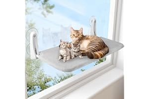 Auauraintt Leżak okienny dla kotów, łóżko dla kota, leżak okienny, składany, hamak dla kota z matą dwustronną, parapet ze stabilnymi miseczkami ssącymi, do 25 kg, duży, szary