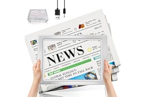 OBOVO loupe de Lecture Mains Libres avec lumière, Grande loupe 4X rectangulaire Pleine Page avec 50 LED Lumineuses Bureau Pliable Portable 2 Modes d’Alimentation pour Basse Vision et Seniors(Argent)