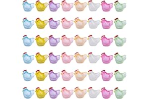 JUFYVO 48pcs Luminous Mini Resin Chicken Animal Tiny Plastic Chicken Glow in The Dark Colorful Miniature Figurines for Home Party Decoration