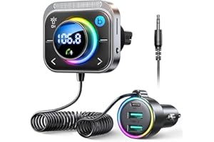 JOYROOM Trasmettitore Bluetooth per Auto,【Bassi & Hi-Fi Stereo】Bluetooth 5.3 Auto,【30W PD & Dual 18W QC】Adattatore Bluetooth Auto, Chiamata Vivavoce & Luci LED, Supporta Bluetooth & Aux & Scheda TF
