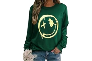 WIEIYM Women Sweatshirt Smile Face Crewneck Pullover Long Sleeve T Shirt Graphic Print Basic Tops Causal Jumpers S-XXL
