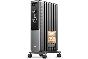 Dreo 9 Fins Oil Filled Radiator Heater, 2000W Silent Electric Heaters for Bedroom, Free Standing, Overheat & Tip-Over Protection, Adjustable Thermostat, Child Lock, Dual Knobs, Energy Saving, Quiet