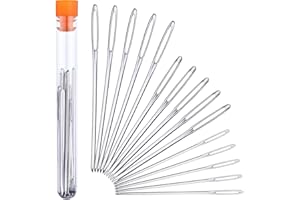 OUTUS 15 Pezzi Aghi Smussato in Acciaio Grande Occhio Filato per Maglieria Cucito, 3 Taglie