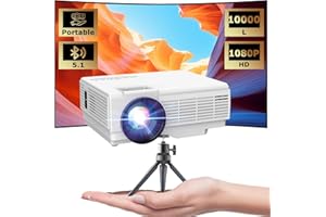 YOOYAA Mini Beamer with Stativ und Bluetooth, 10000L Mini Projektor Full HD 1080P, Tragbarer Video Beamer für Handy Phone, Tablet/Laptop/PC/TV Stick, HDMI, USB
