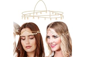 Catenella per la Testa Oro, FUKPO Catena Testa Donna Copricapo Catena Oro in Stile Bohémien, Catenina per Capelli Dorata Accessori per Capelli Donna Ragazze Festival Prom Nozze