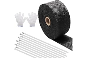 SAMAMOCA 6m Car Exhaust Pipe Wrap,Fiberglass Exhaust Tape Bandage,Exhaust Heat Wrap Roll,Exhaust Header Wrap Kit with 10 Stainless Steel Ties+ Gloves,for Motorcycle Car Exhaust Pipes,Mainfold（Black）