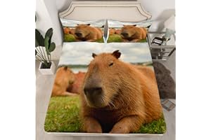 HOMEWISH Capybara Bedding Set Double Size Funny Capybara Animals Bed Sheets for Kids Boys Girls Adults,Cute Capybara Fitted Sheet 3D Wild Animal Theme Bedroom Decor Soft Cozy Sheets with 2 Pillowcases