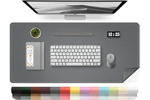 BLESWIN Tapis de Bureau en Cuir, Tapis D'ordinateur Imperméable, Tapis de Bureau Facile à Nettoyer, Tapis de Souris et de Clavier pour le Bureau, Tapis de Bureau Grand Tapis D'écriture (Gris Foncé, 100x43cm)