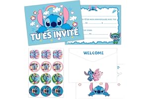 Byhsoep 12 Carte Invitation Anniversaire Enfant avec 12 Enveloppes et 12 Autocollants,Cartes d'invitation de Fête en Français pour Anniversaire Garçons et Filles