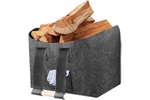 Kazaigou XL Holzkorb für Kaminholz, Kaminholzkorb Holzkorb Brennholzkorb Filzkorb Kaminholz, Filzkorb Filztasche Kaminholz Brennholzkorb Filz Kaminholztasche Holz Korb Filztasche für Kaminholz