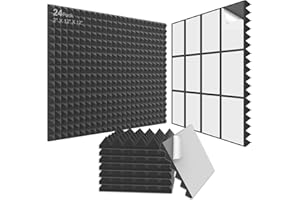 JBER Lot de 24 panneaux insonorisants pyramidaux en mousse pour maison, bureau, studio - 5,1 x 30,5 x 30,5 cm - Noir