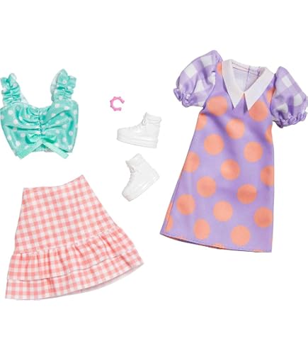 Barbie Fashion Pack 2 Tenues Denim – Vêtements Poupée Jeans & Robe Pied-de-Poule, HRH45