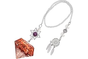Amogeeli Cristal Pendule Divinatoire Chakra Pendentif Pierre Naturelle Divination Etoile de David Pendule Radiesthésie Ésothérisme Bracelet pour Prévoir, Pierre Rouge