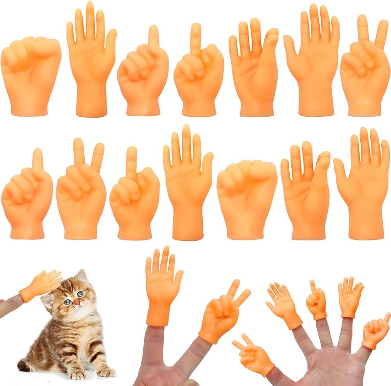 RAFIYU mini hände Fingerpuppen,14 Stück kleine Hände,tiny Hands,Hände Fingerpuppe Set, Gummi Fingerpuppen,Linke und Rechte Hand,Finger Puppets Streichspielzeug für Haustier,Katzen, Kinder,Spiele Party