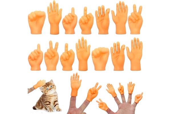 RAFIYU 14pcs Mini marionnettes à Doigts, Petites Mains pour Chats, marionnettes à Doigts en Caoutchouc, Main Gauche et Droite, Jouet à caresser pour Animaux de Compagnie, Chats, Enfants, fête