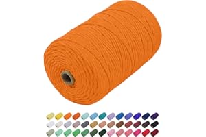 Corde Macramé 3mm x 200m, Uiopa Fil Macramé 3mm Corde Coton Naturelle 4 Brins, Coloré Ficelle Cordon Coton pour Tressée DIY, Tentures Murales, Porte Plante, Rideau, Decoration Boheme (Doré)