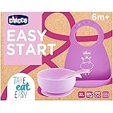 Chicco Set Pappa Silicone Easy Start, Set Pappa Bambino Antiscivolo, Senza BPA, Set Svezzamento 3 Pezzi Composto Da Bavaglino