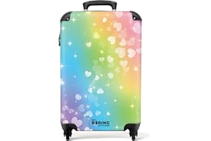 NoBoringSuitcases.com Valise Cabine Enfant Fille 55x35x25cm - Bagages Roulette Arc-en-Ciel Avec Motif Cœurs Flottants