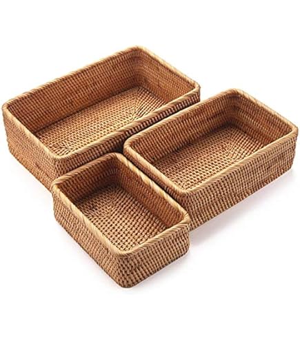 Set De 2 Paniers De Rangement Tressés Rectangulaires - Empilables, Résistants à L'eau | Pour Cuisine, Salle De Bain, Salon