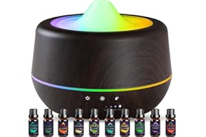 INXDOLHOM Difusor de aceites Esenciales, difusor ultrasónico de aromaterapia de 500 ml, humidificador de Niebla fría con Luces LED de 7 Colores, 4 temporizadores, función de Apagado automático (Negro-10)