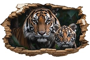 ‎SAMUNSHI Samunshi® Wandtattoo Wandriss mit Tiger mit Baby Fenster in andere Welt Portal Wanddekoration Wandsticker für Kinderzimmer Wohnzimmer Wanddeko Küche 30x18cm
