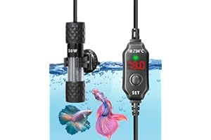 GlowUp 50W Mini Fish Tank Heater, Submersible Aquarium Heater with Suction Cup and LED Digital Display Thermostat, Tropical Fish Turtle Tank Heater for Betta Fish, Saltwater and Freshwater up to 60L