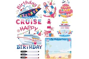 JoyAura Birthday Cruise Door Magnets - 7 Pcs Pink Happy Birthday Magnet Stateroom Decorations Magnetic Ship Cabin Stickers Carnival Decals Party Decor with Pens Car Refrigerator Accessories for Girl
