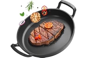 Onlyfire Φ26.5cm Plancha Redonda de Hierro Fundido con Asas, Sartén BBQ para Parrilla de Gas, Parrilla de Carbón y La Mayoría de Los Hornos