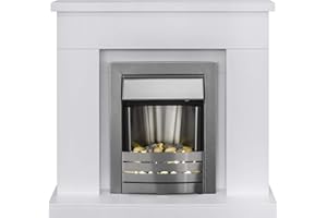 Adam Lomond White Surround with Brushed Steel Helios Electric Fire, 2000 Watt