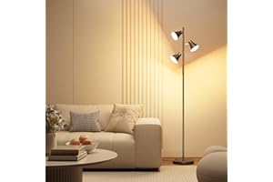 SIBRILLE Lampada da Terra Salotto, 36W 3000lm Piantana Lampada da Terra Dimmerabile Moderna 3 Luci con Telecomando, 3000K-6500K Lampade da Terra Lettura per Soggiorno, Camera da letto, Ufficio, Hotel