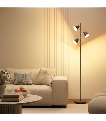 Lampada Da Terra LED Dimmerabile A 3 Luci: Stile Industriale Vintage, Con Paralume A Diamante, Nero