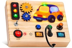 GENERISCH Busy Board in Legno con Luci e Interruttori - Giocattolo Educativo Montessori per Bambini 3+ Anni