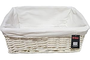 H-LINE Wicker Willow Storage Basket with Cloth Lining Ideal for Christmas/Easter/Newborn Gift Hamper, Make Your Own Hamper (White, Large)