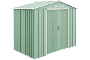 Outsunny Gerätehaus 2,5 m², Gartenhaus mit Satteldach, Schiebetür, Fundament, 213 x 130 x 185 cm, Geräteschuppen aus Verzinkter Stahl, wetterfest, für Garten, Grün